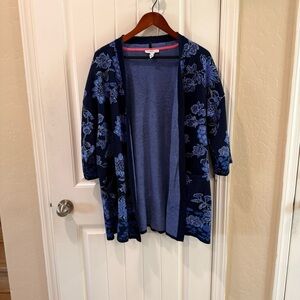 Isaac Mizrahi Floral Blue Open Cardigan missing belt